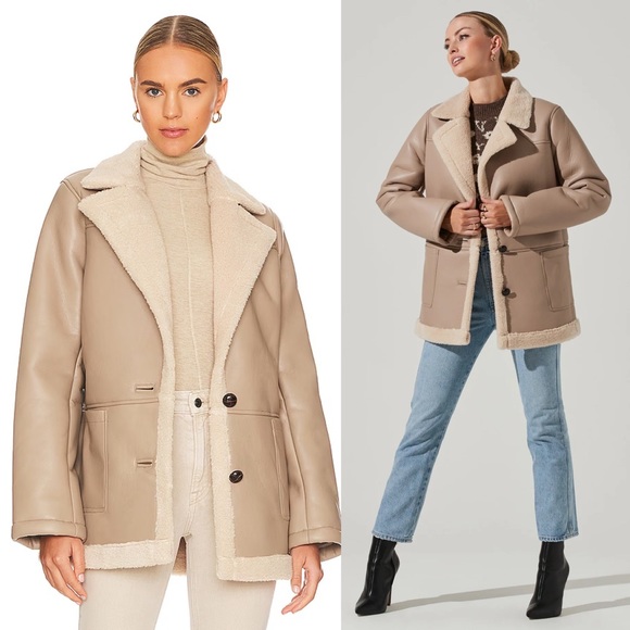New Revolve ASTR Francine Faux Leather Shearling Jacket Coat - Picture 1 of 6